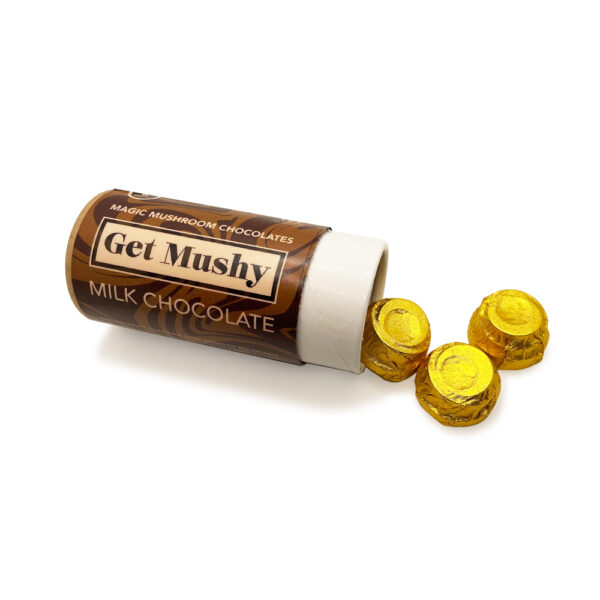 Magic mushroom Milk Chocolate yellow packaging on white background